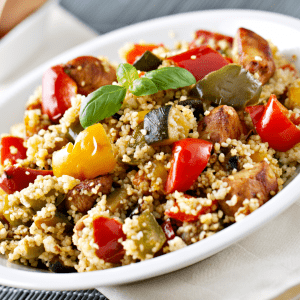 Cous cous de pavo asado con verduras y frutos secos