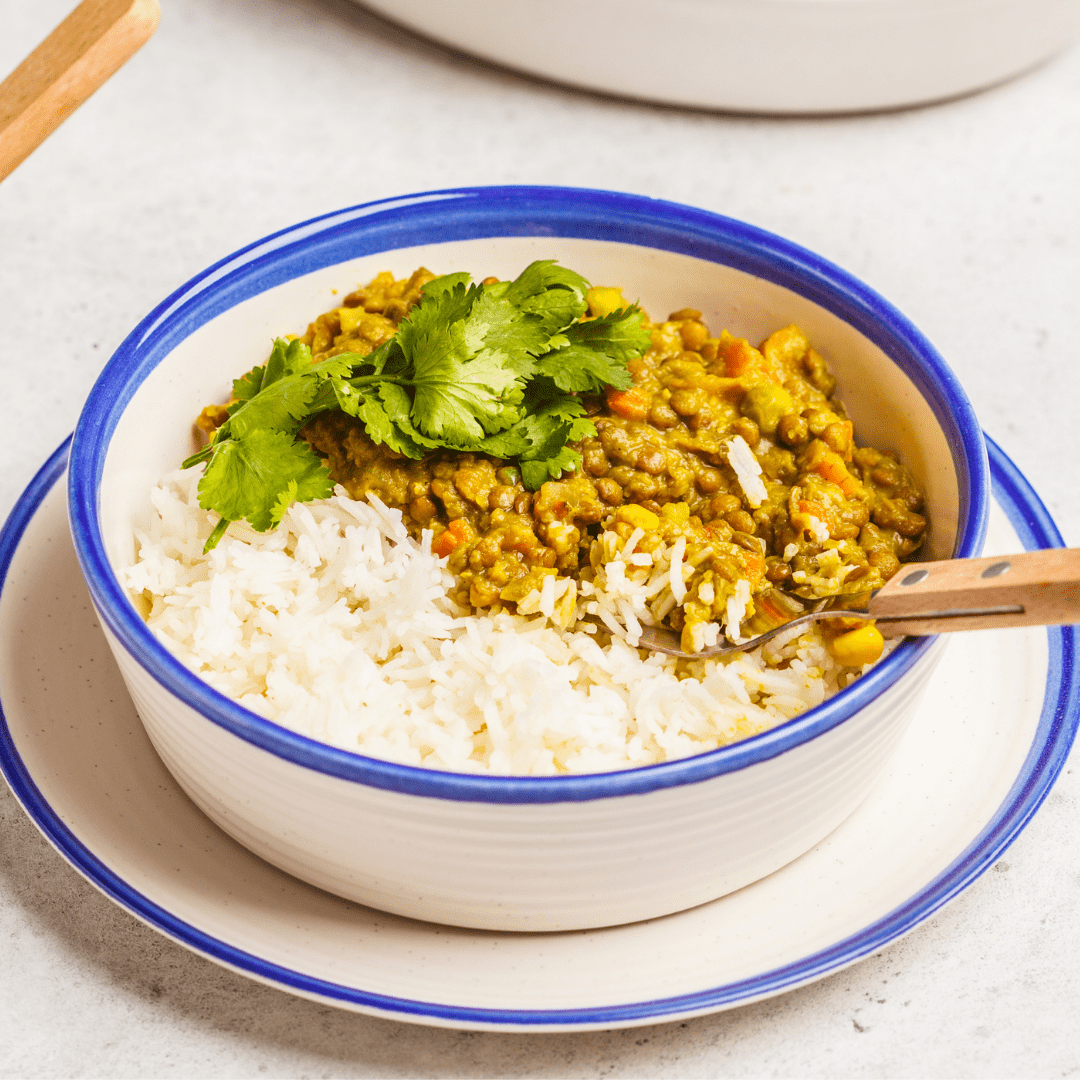 Lentejas compuestas con arroz blanco